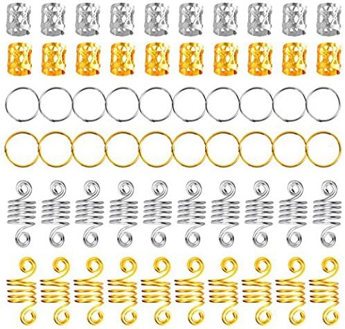 XOMOO 120 Pieces Aluminum Hair Braid Rings Dreadlocks Hair Coil Dreadlocks Metal Hair Cuffs Hair Braiding Beads for Hair Accessory, Multiple Styles