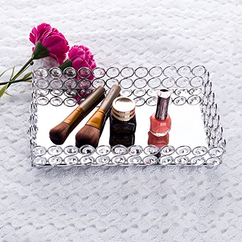 Feyarl Crystal Cosmetic Tray Rectangle Vanity Tray Jewelry Trinket Organizer Tray Mirrored Decorative Tray Christmas (Silver) - Thumbnail 2