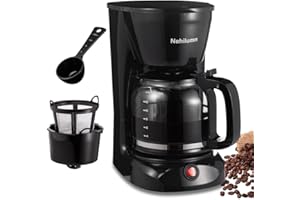 Nehilumn 12 Cup Drip Coffee Maker, Coffee Pot Machine Permanent Coffee Filter,1.8L Glass Carafe Electric Coffee Maker,950W Black