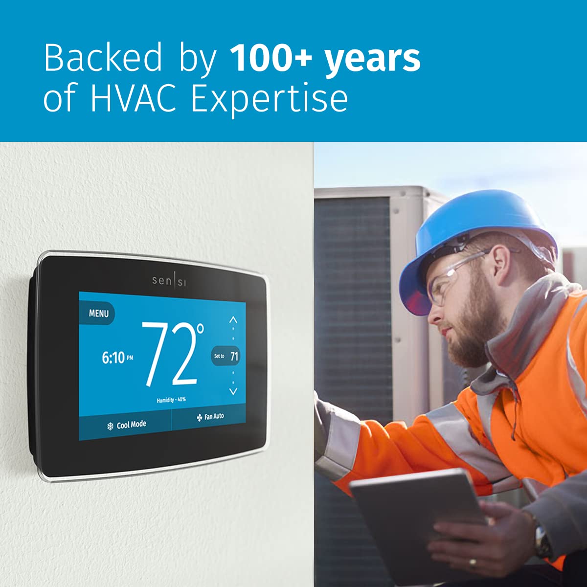 Emerson Sensi Touch Wi-Fi Smart Thermostat with Touchscreen Color Display, Works with Alexa, Energy Star Certified, C-wire Required, ST75 Black 5.625" x 3.4" x 1.17" - View 7