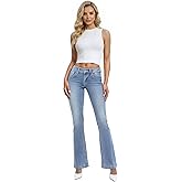 Hybrid & Company Women's Flare Mid Rise Jeans Trendy Stretchy Denim Pants with Pockets