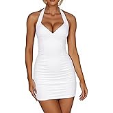 Mizoci Women's Sexy Halter Deep V Neck Sleeveless Mini Dress Backless Bodycon Party Short Dresses