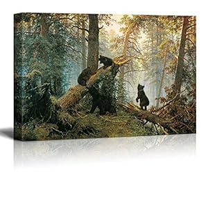 Black Bears in Forest Painting Wall Decor