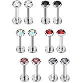 Ruifan 2-4mm Mix Color Round CZ Gem Internally Threaded Labret Monroe Lip Ring Tragus Nail Helix Earring Stud Barbell Piercing Jewelry Bar 6-10mm 16G 12PCS