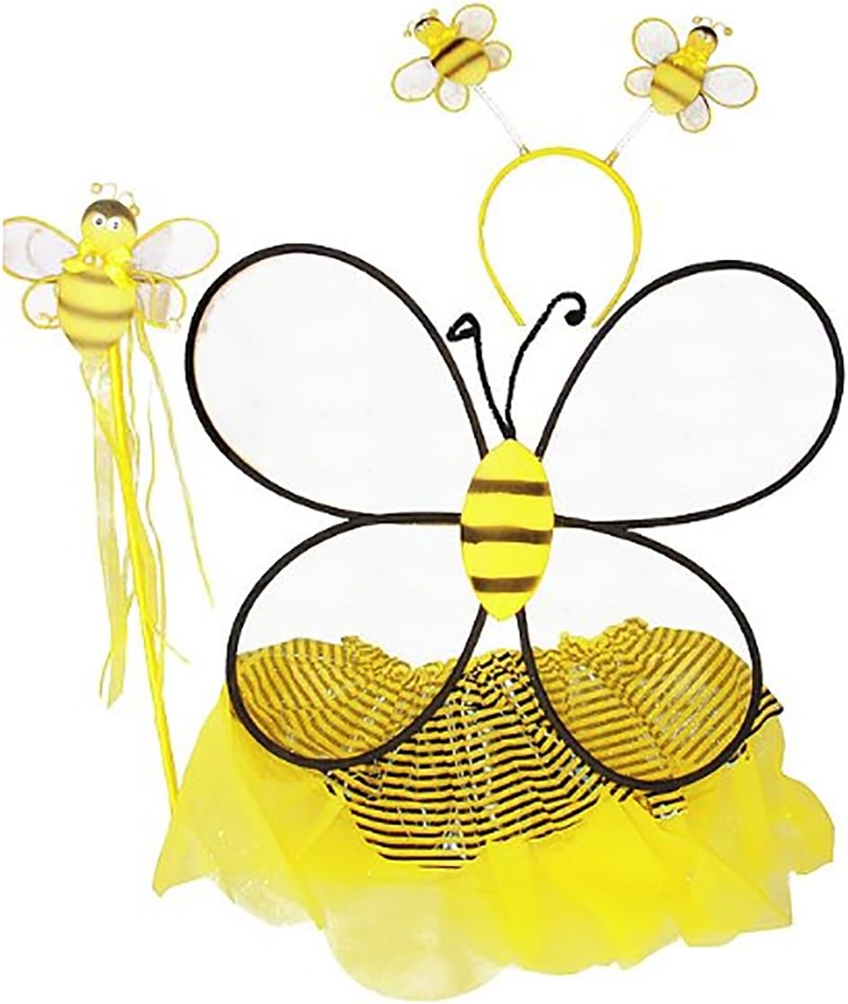 Girls Ladybug 4 Piece Tutu Set (Red & Black, One Size) (Bumble BEE Wand Set)