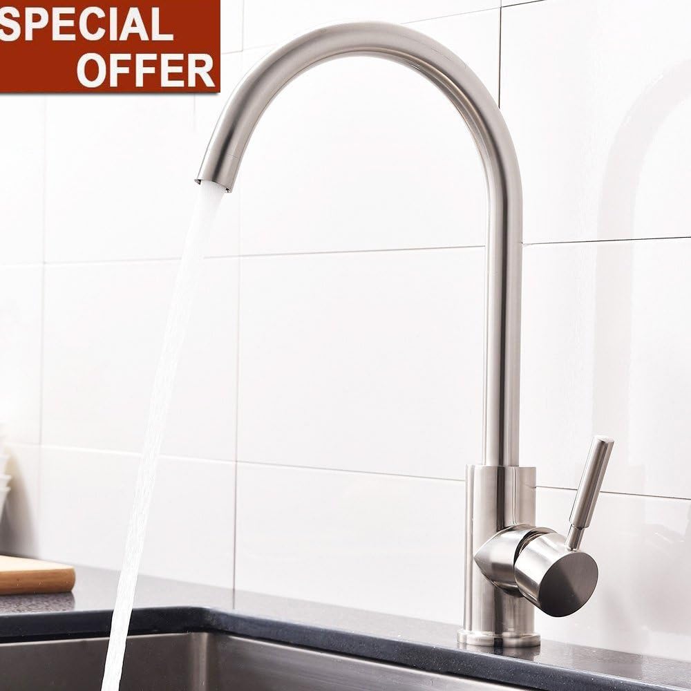 Comercial Modern 360 Degree Swivel Spout High-arch Gooseneck Single Lever Single Handle Corrosion And Rust-Resistant Stainless Steel Brushed Nickel Bar Sink Faucet, Bar Faucets With One Lever