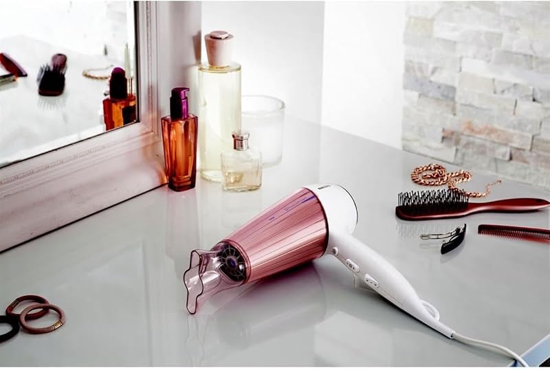 Hair Dryer 7000, Preserve Hydration, 2300w, Ionico, Boquilla estrecha, Difusor, 3 temperaturas, 3 velocidades, HP8280/00, Blanco/Rosa, El embalaje puede variar