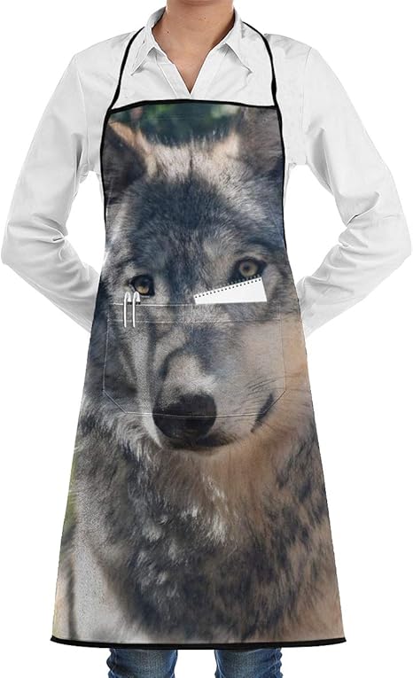 Amazon エプロン かっこいい オオカミ 捕食者 首掛け カフェエプロン おしゃれ H型 動きやすい 仕事用 家庭用 シワになりにくい 男女兼用 エプロン オンライン通販