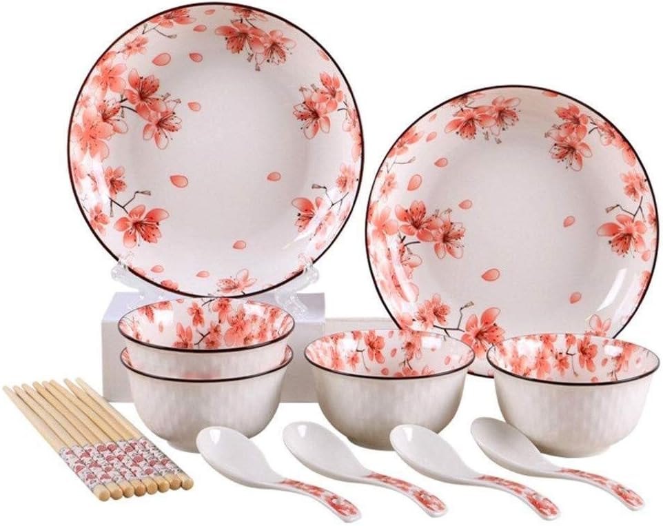 Ceramic Tableware Sets Dinnerware Dinnerware Set Japanese Dish Set Set for Lunch and Dinner (Color : As Picture, Size : 14 PCS)