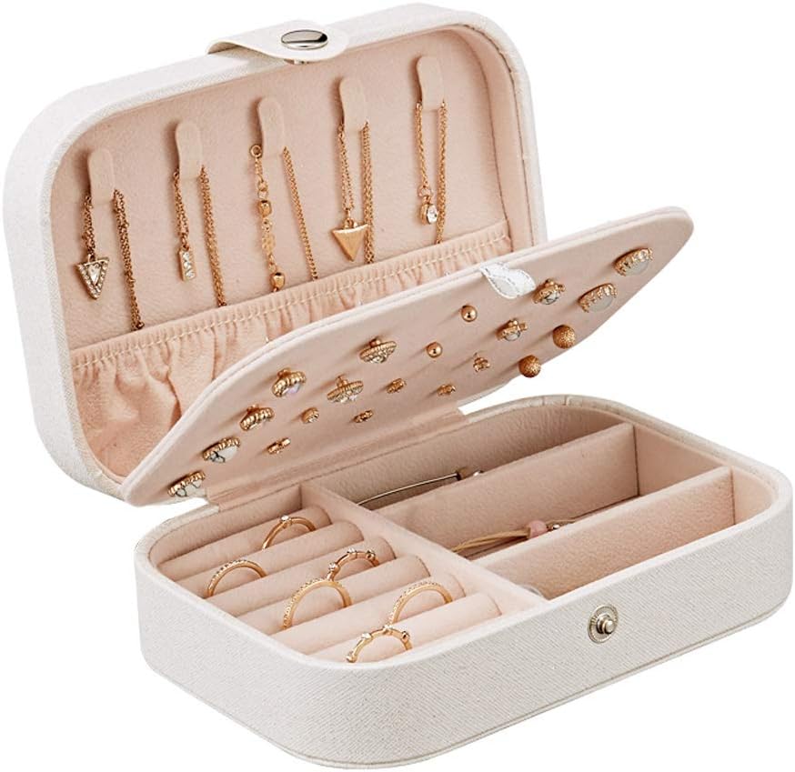 YONZONE Jewellery Box Organiser Travel Case Small White Faux Leather Gift Box