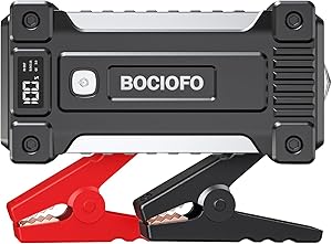 BOCIOFO Starthilfe Powerbank für pkw, 6000A Auto Starthilfe Powerbank 12V (Bis zu 10L Benzin/10L Diesel), Booster Auto Starthilfe mit Starthilfekabel Taschenlampe USB Schnellladung 3.0