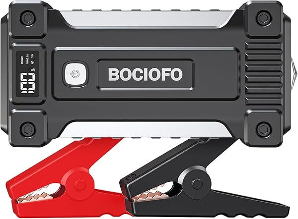 BOCIOFO Starthilfe Powerbank für pkw, 6000A Auto Starthilfe Powerbank 12V (Bis zu 10L Benzin/10L Diesel), Booster Auto Starthilfe mit Starthilfekabel Taschenlampe USB Schnellladung 3.0
