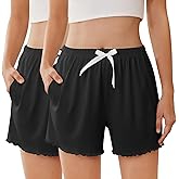 Ekouaer 2 Pack Womens Pajama Shorts 2026 Summer Casual Lounge Sleep Short Ruffle Soft Comfy Pj Bottoms with Pockets