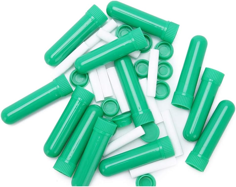 Nasal Inhaler Tubes,Essential Oil Aromatherapy Empty Diffuser Blank Container With Wicks Sticks(green-6pcs Tubes with 6pcs Wicks)