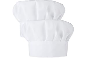Oruola 2pcs Kids Chef Hat, Adjustable Elastic White, Head Circumference 19.68-21.26In, Polyester Cotton, Bakers Hat Accessories for Girls Boys