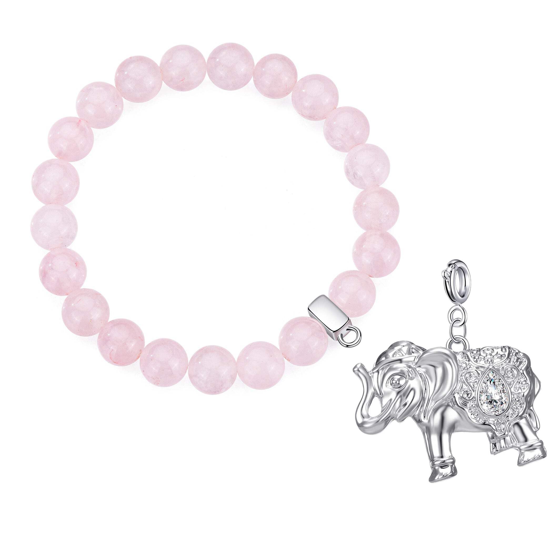 Philip Jones Rose Quartz Gemstone Bracelet with Elephant Charm Created with Zircondia® Crystals