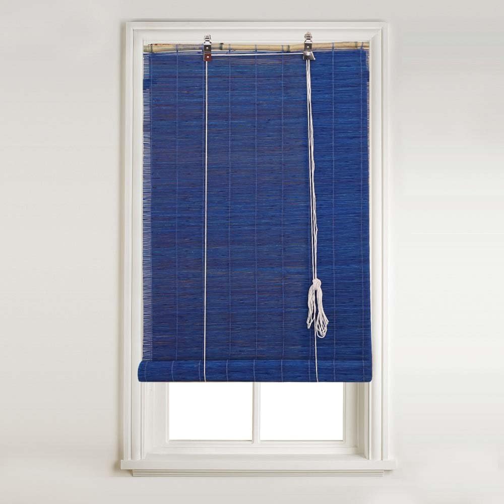 Swish Natural Matchstick Bamboo Roll Up Window Blind - Dark Blue - 120cm x 160cm