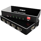 KAGO 4K@60Hz 4 Port HDMI Splitter 1x4 with Smart EDID | HDR &amp; 1080P@120Hz, 18Gbps HDCP 2.2 Pass-Through, Dolby Audio, Plug &amp; Play, Metal Housing