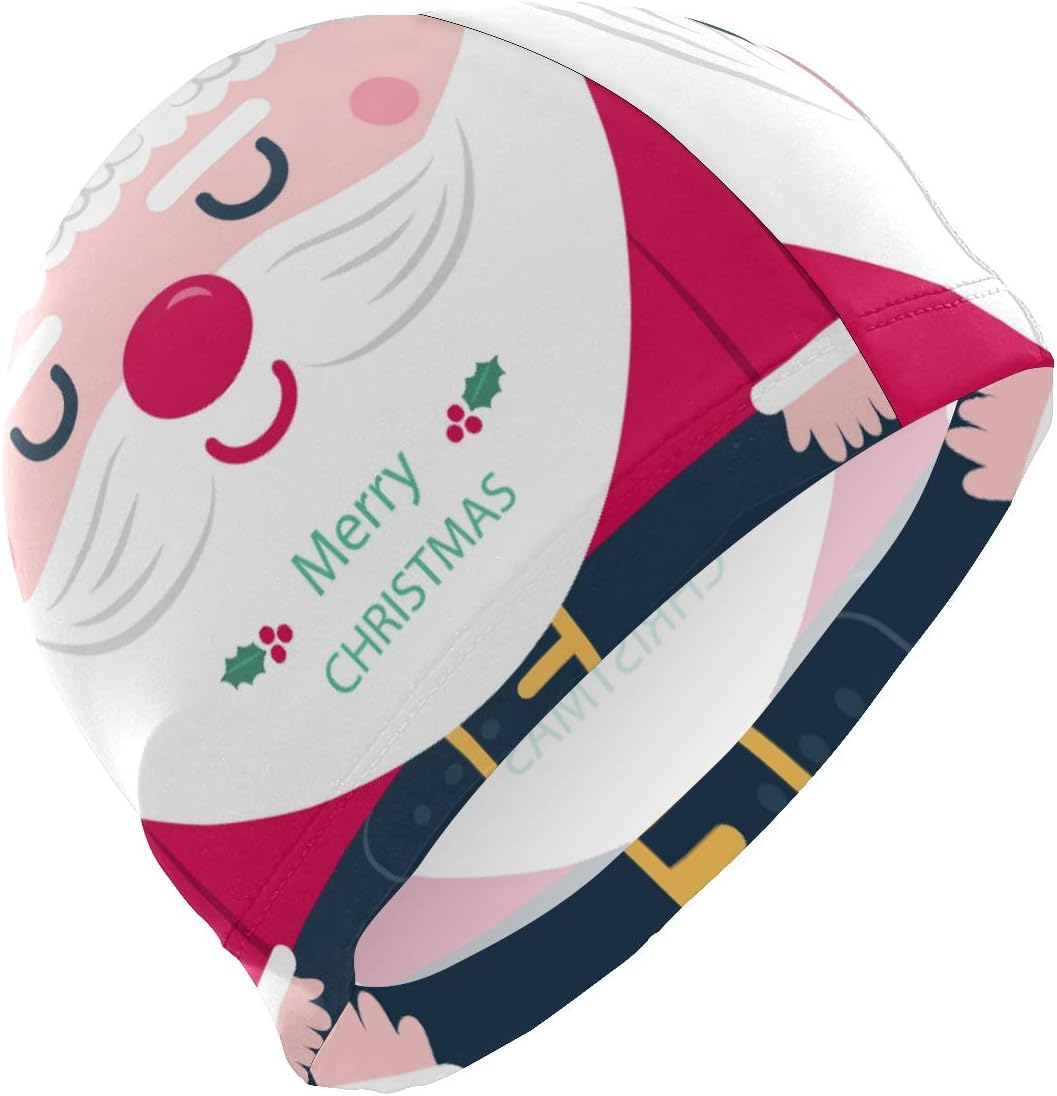 ALINLO Swim Caps Funny Cartoon Santa Claus Merry Christmas Swimming Cap