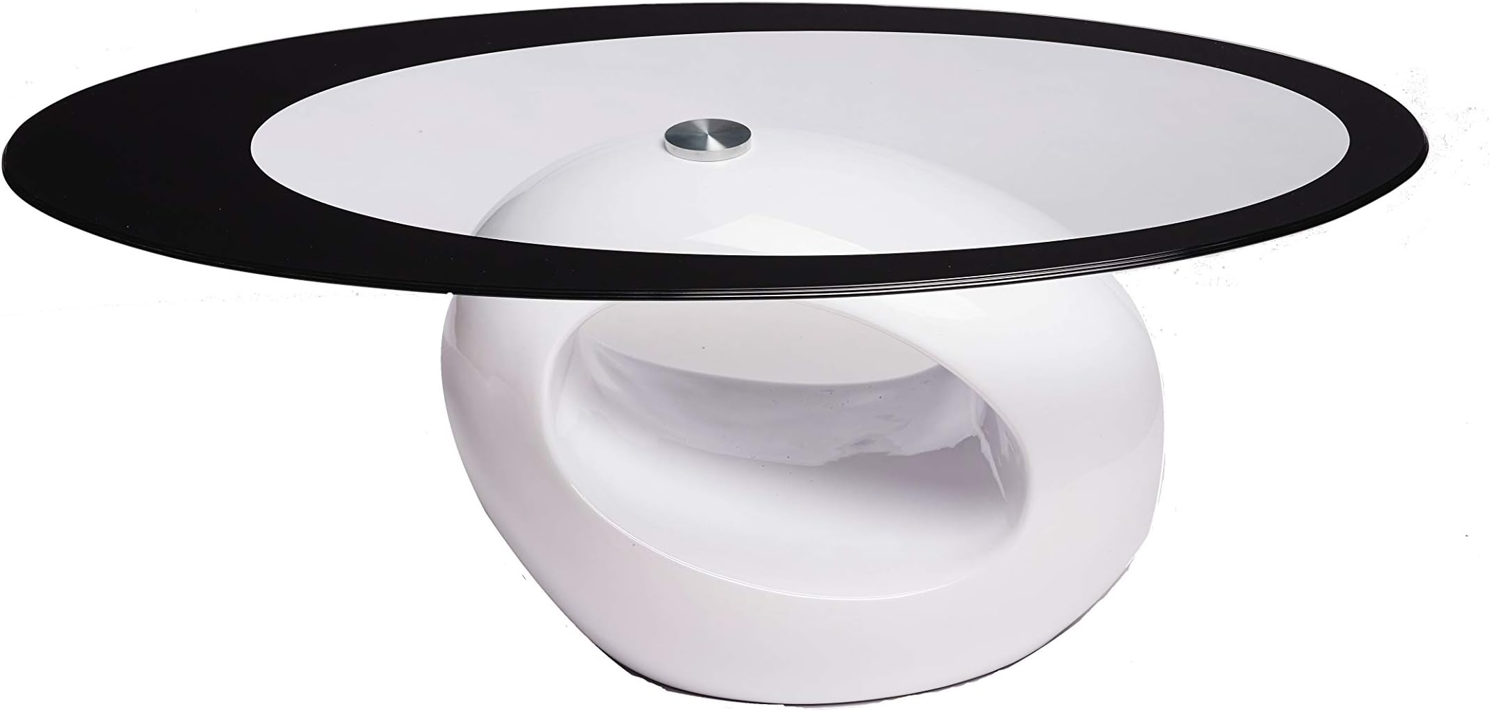 UKCOFFEETABLES Designer Oval Coffee Table (WHITE BLACK GLASS)