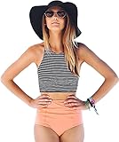 Mansy Women's 2PCS Tripe Padded Push up High Waisted Bikini Swimsuit Swimwear