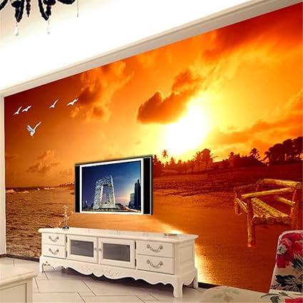Nizi Beau Décor 3d Murale Coucher De Soleil Plage