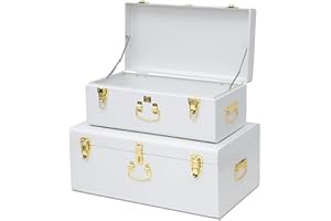 Srora Metal Trunk Decorative Storage Box Set of 2 ,Wedding Keepsake Trunk,University Dormitory Storage boxes，Storage Trunk，White Trunk，Metal trunk，Dorm trunks，College trunk，Robust and Durable，Delicate