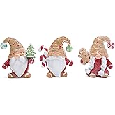 Hodao Christmas Gnome Figurines Set of 3, Hand-Painted Resin Gingerbread-Style Mini Ornaments, Tabletop Figurines for Home Indoor Decor, Mantel & Tiered Tray Decorations. (Red Clothes)