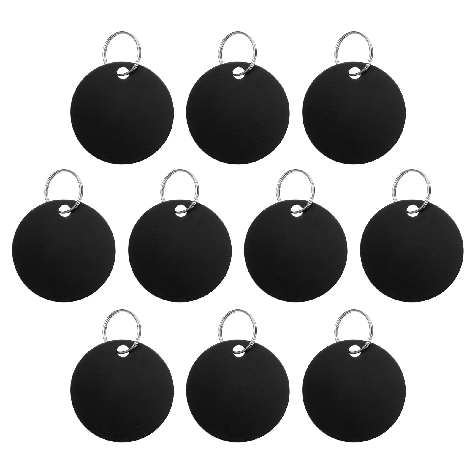PATIKIL Aluminum Blank Tags 1.4 Inch, 10Pcs Round Metal Stamping Blanks Pet ID Label with Key Rings for DIY Craft Engraving Laser, Black