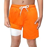 LUCOWEE Boys Swim Trunks with Compression Liner Comfortable Anti-Chafe Swimming Shorts Stretchy UPF Quick Dry Size 3T-20