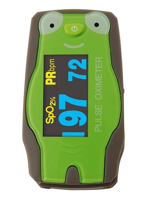 Kinder Fingerpulsoximeter 'Frosch' inklusive Zubehör und OLED-Anzeige Original OxyWatch®