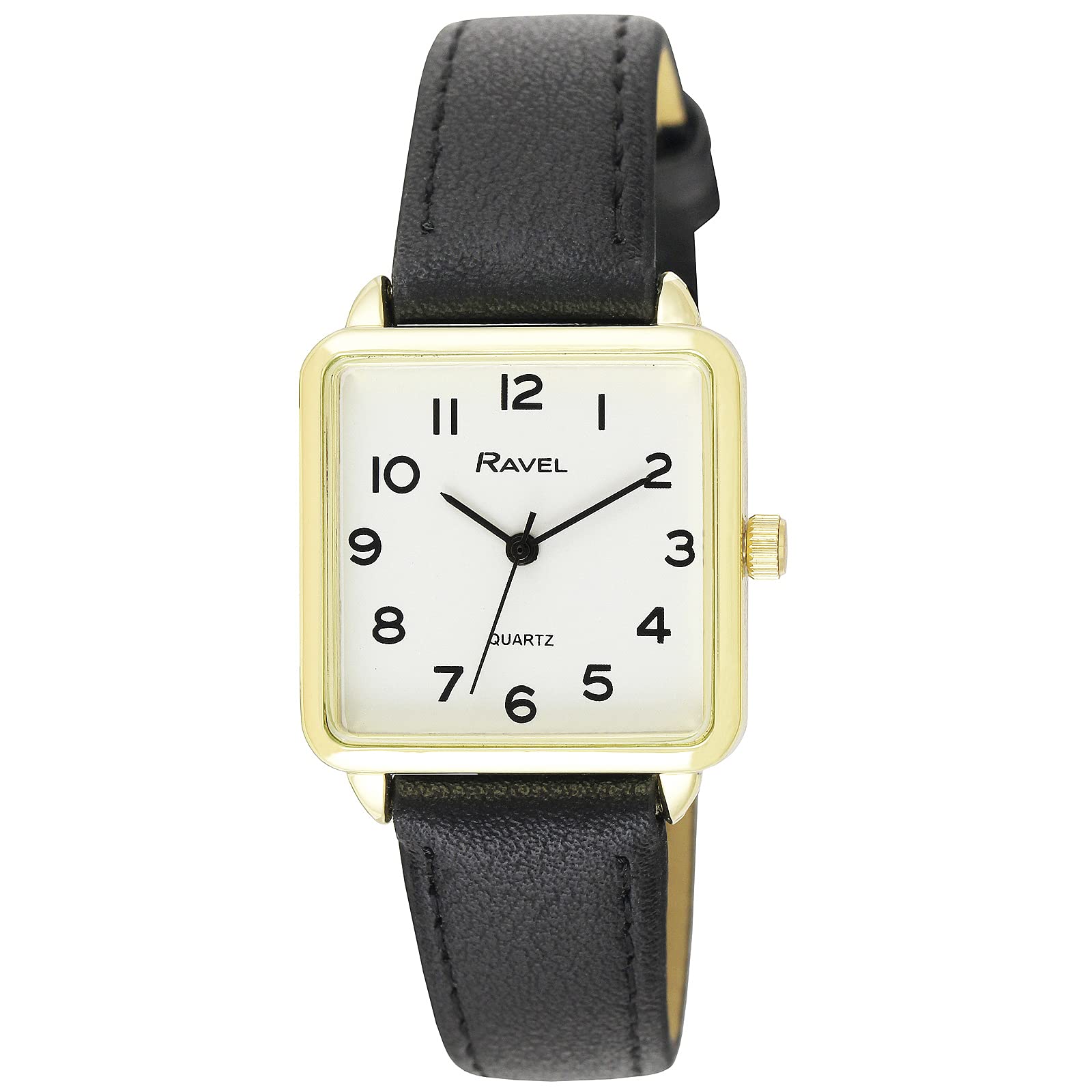 Ravel Women's Classic Square Everyday Watch with Clear Numbers - Black/Gold Tone