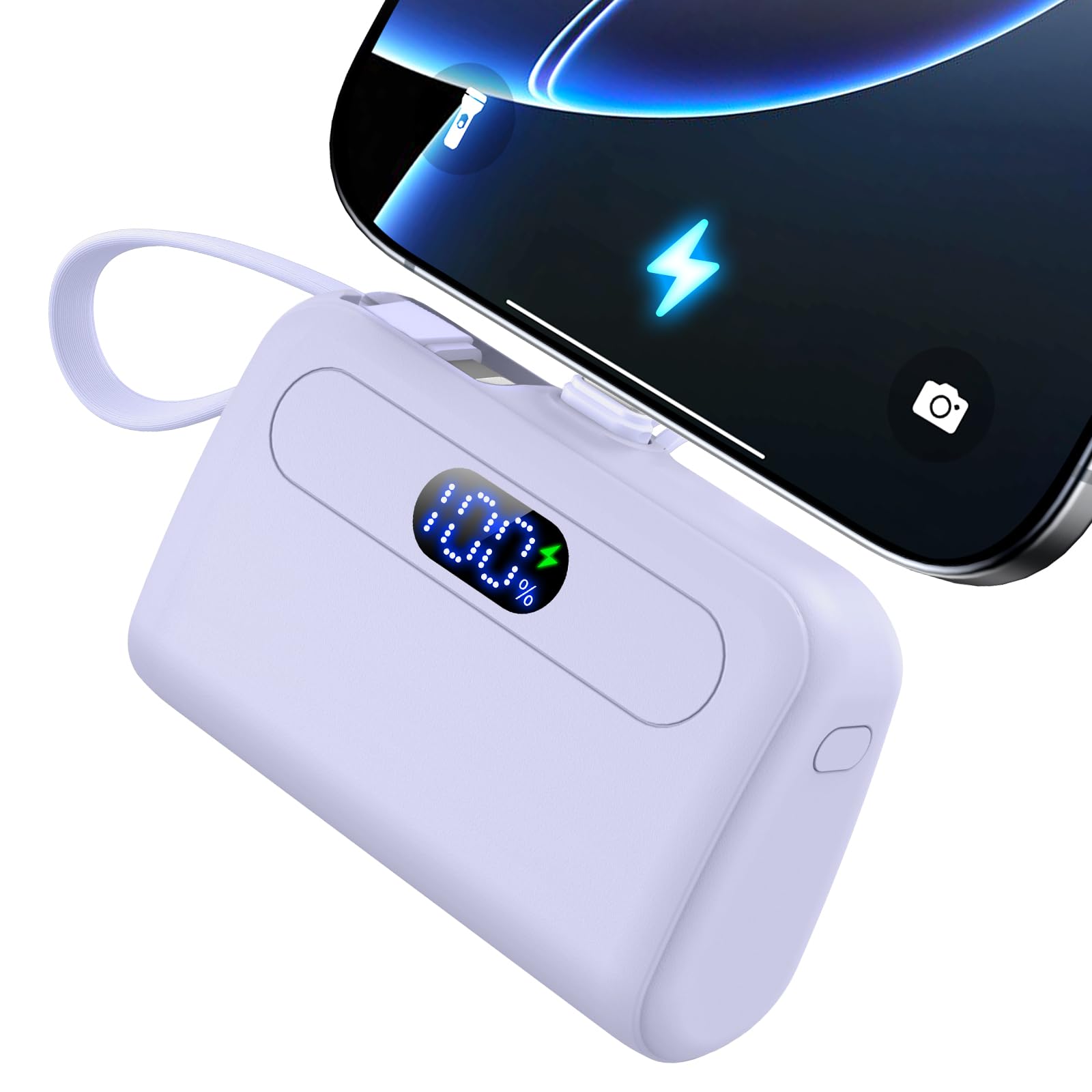 EMEHIO 12000mAh Power Bank Mini Portable Charger with Lightning and USB-C Ports LCD Display Battery Pack Compatible with iPhone and Android Smartphone