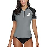 BesserBay Women’s Rash Guard UPF 50+ Zip Short Sleeve Quick Dry Swim Shirt Swimsuit Tops