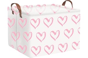 FXOCSHE Heart basket,Pink Hearts Basket,Collapsible waterproof nursery laundry basket,girls gift basket,kids toy storage Bin, Love Heart Room Decor for Home,Shelf Baskets(Pink)