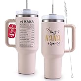 VoziSpace Best Nana Ever Tumbler with Handle 40oz Nana Gifts - Birthday Gifts for Grandma, Grandma Coffee Mug from Grandkids - World's Best Grandmother Gifts for Christmas Mother’s Day