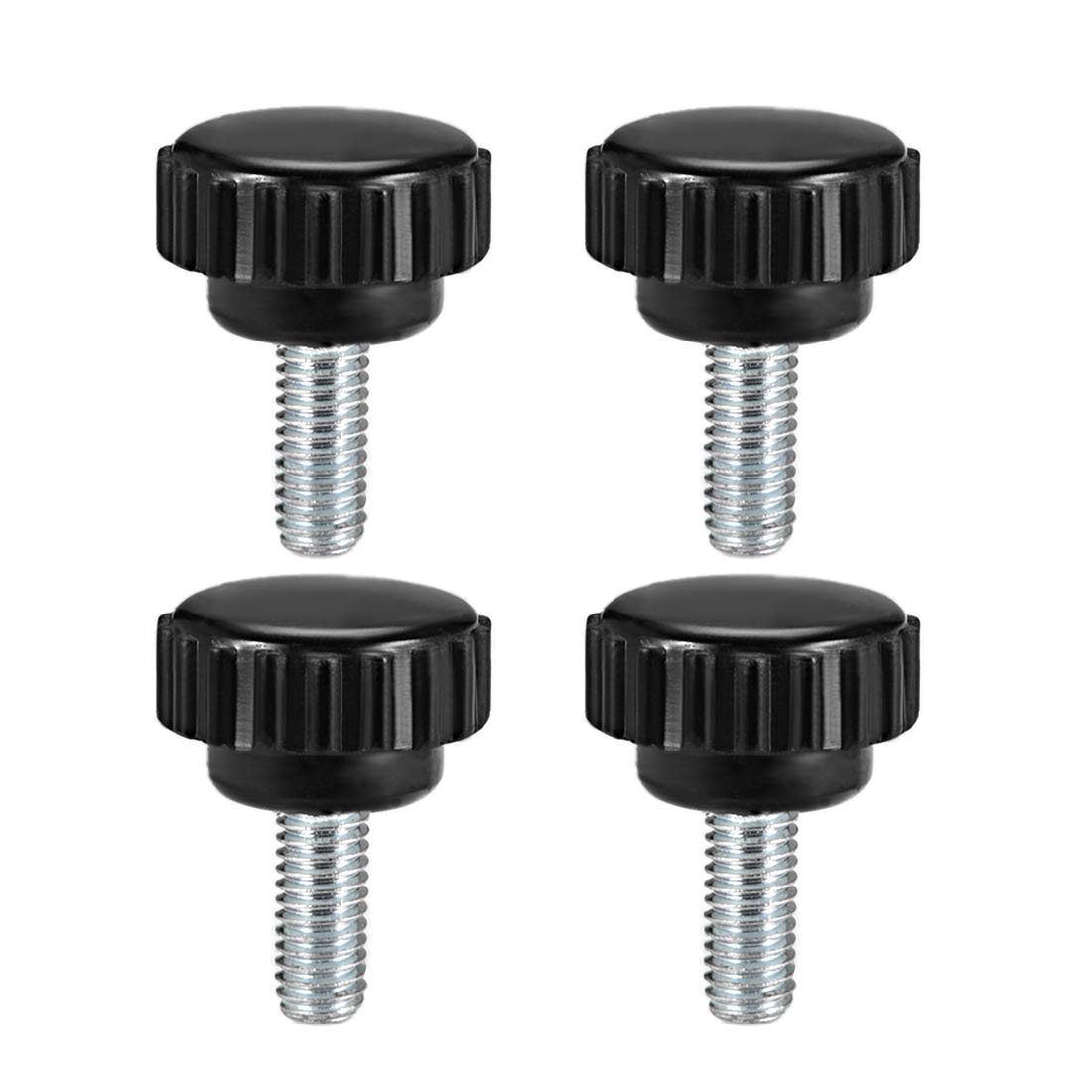 sourcing map 4pcs Knurled Clamping Knobs M6 x 10mm Metric Zinc Plated Carbon Steel Male Thread Thumb Screw on Type 21mm Plastic Round Head Threaded Hand Bolt Stud Knobs Black