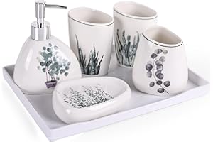 White Bathroom Accessories Set,Modern Countertop Bathroom Decor,Luxury 6 Piece Bathroom Accessory Set,Complete with Soap Disp