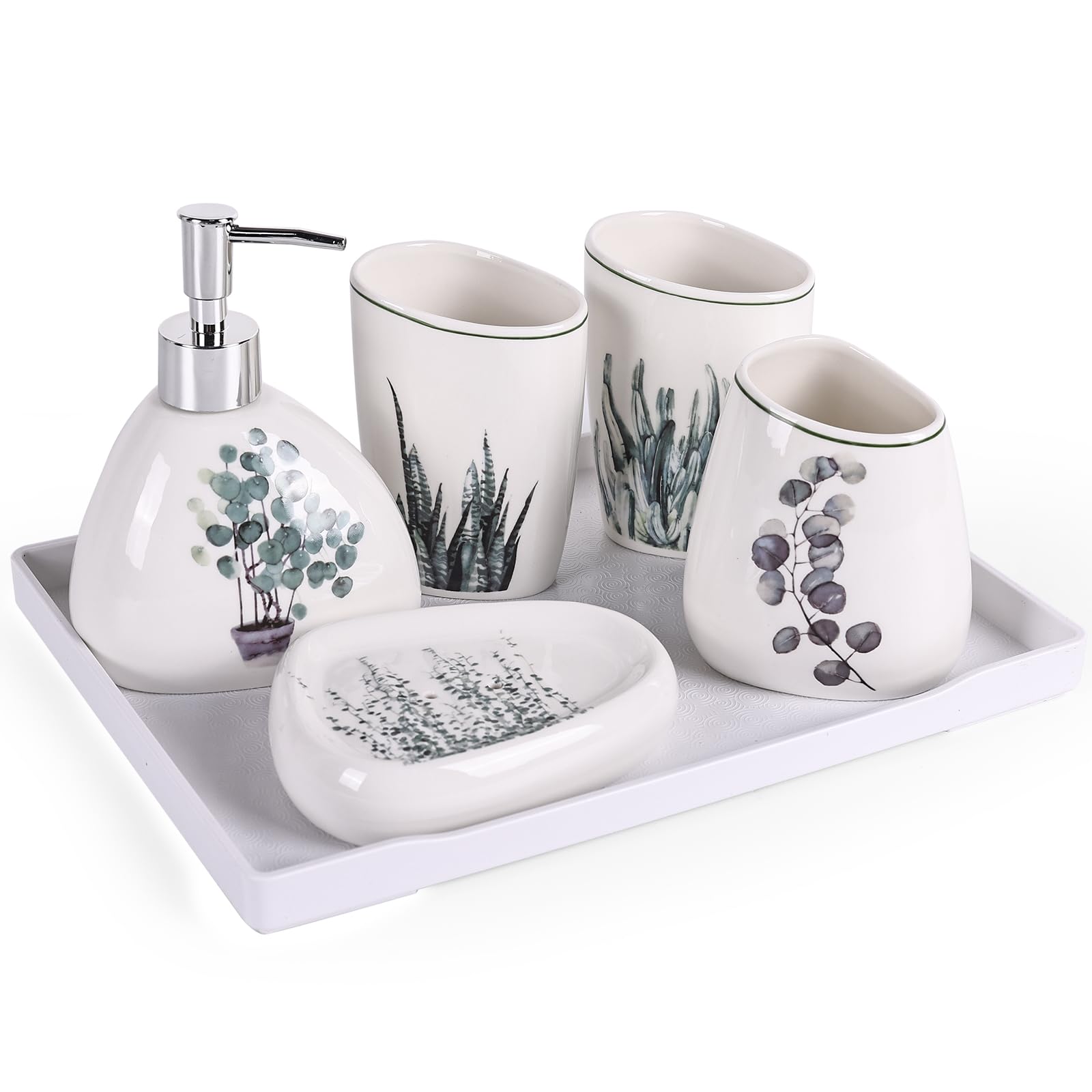 White Bathroom Accessories Set,Modern Countertop Bathroom Decor,Luxury 6 Piece Bathroom Accessory Set,Complete with Soap Dispenser,Toothbrush Holder,Tumbler,Tray