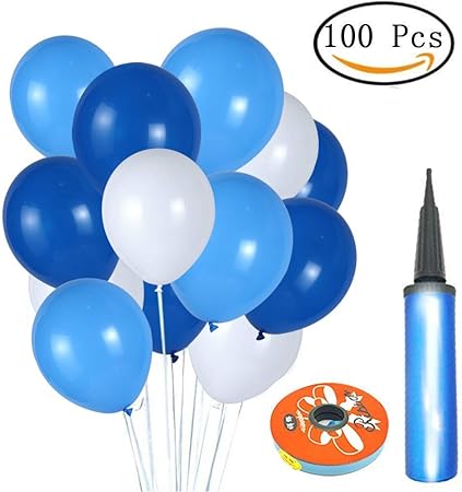 Amazon 風船 青と白 Yangbaga 100個セット風船 結婚記念パ 学校祭の装飾 演奏会の演出 友達の誕生日 空気入れ 青 スカイブルー 白 風船 バルーン おもちゃ
