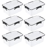 Jekiyo 10 Quart Airtight Stackable Storage Container Bin for Food, 6 Packs | Plastic Storage Box with Latching Lid
