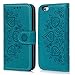 SUPWALL Compatible with iPhone 6 6S Wallet Case, iPhone 6 6S Case PU Leather Embossed Mandala Florals TPU Cover Magnetic Detachable Wallet Card Slots Wrist Strap Case for iPhone 6 6S 4.7 inch Blue