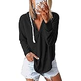NEKOSI Womens Long Sleeve V Neck Hoodie Sweatshirts Lightweight Pullover Tops