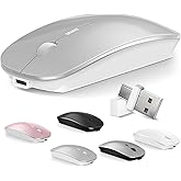 Mouse for MacBook Wireless Bluetooth Mouse Laptop MacBook Air Mac Pro Rechargeable Silent PC iPad Optical Mouse with Dual Mode Switch Bluetooth 5.2/3.0 and 2.4GHz USB Type-C Receiver Silvery