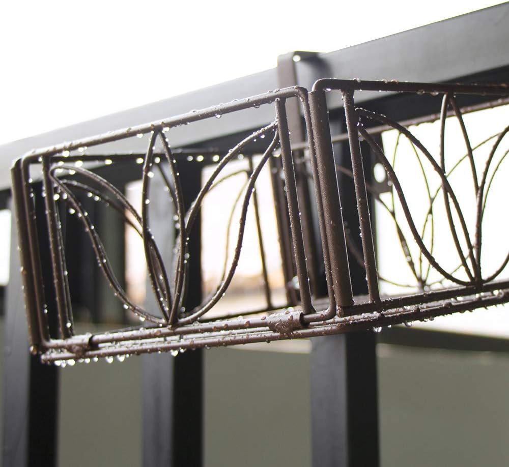 AmnoAmno 2PCS Balcony Hanging Flower Rack Stand Rail Planters Baskets Pots for Outside, Deck Railing Planters Boxes Outdoor Hanger Stand with Strong Metal Folding Design and Easy installation (Bronze) : Garden & Outdoor