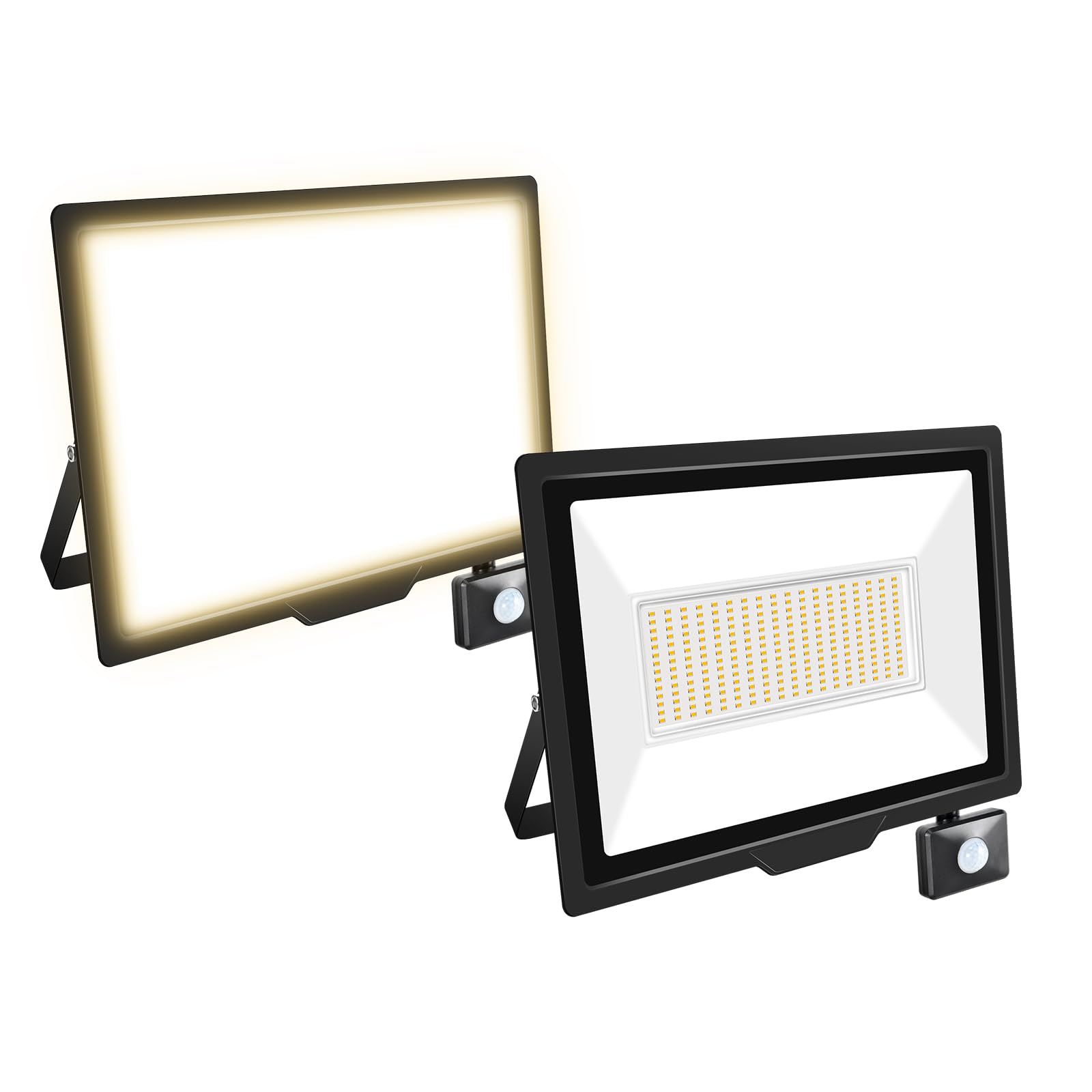 Willpower 2pcs LED Floodlight 200W 20000lm Security Lights Outdoor with Motion Sensor LED Work Light IP66 Waterproof PIR Lights Warm White 3000K Wall Light for Garden Garage Court Patio Lawn