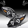 AUTOZENSATION Compatible with 2006-2008 Toyota Yaris Hatchback, Left + Right Pair Headlamps Assembly, Black Halo Projector LED Lamps Headlights