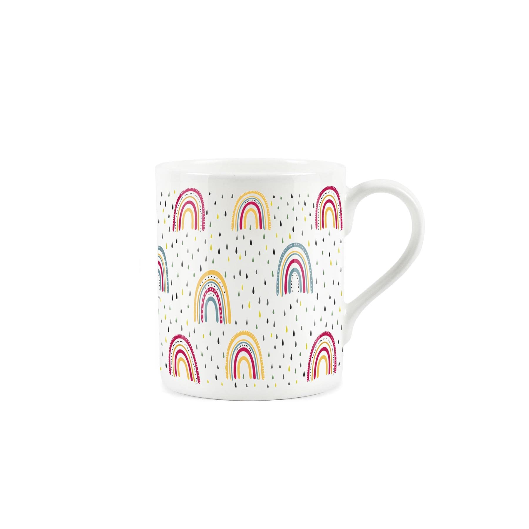Purely Home Rainbow Mug - Happy Pink & Yellow Raindrops - Small Bone China Cup Tea/Coffee Present Gift
