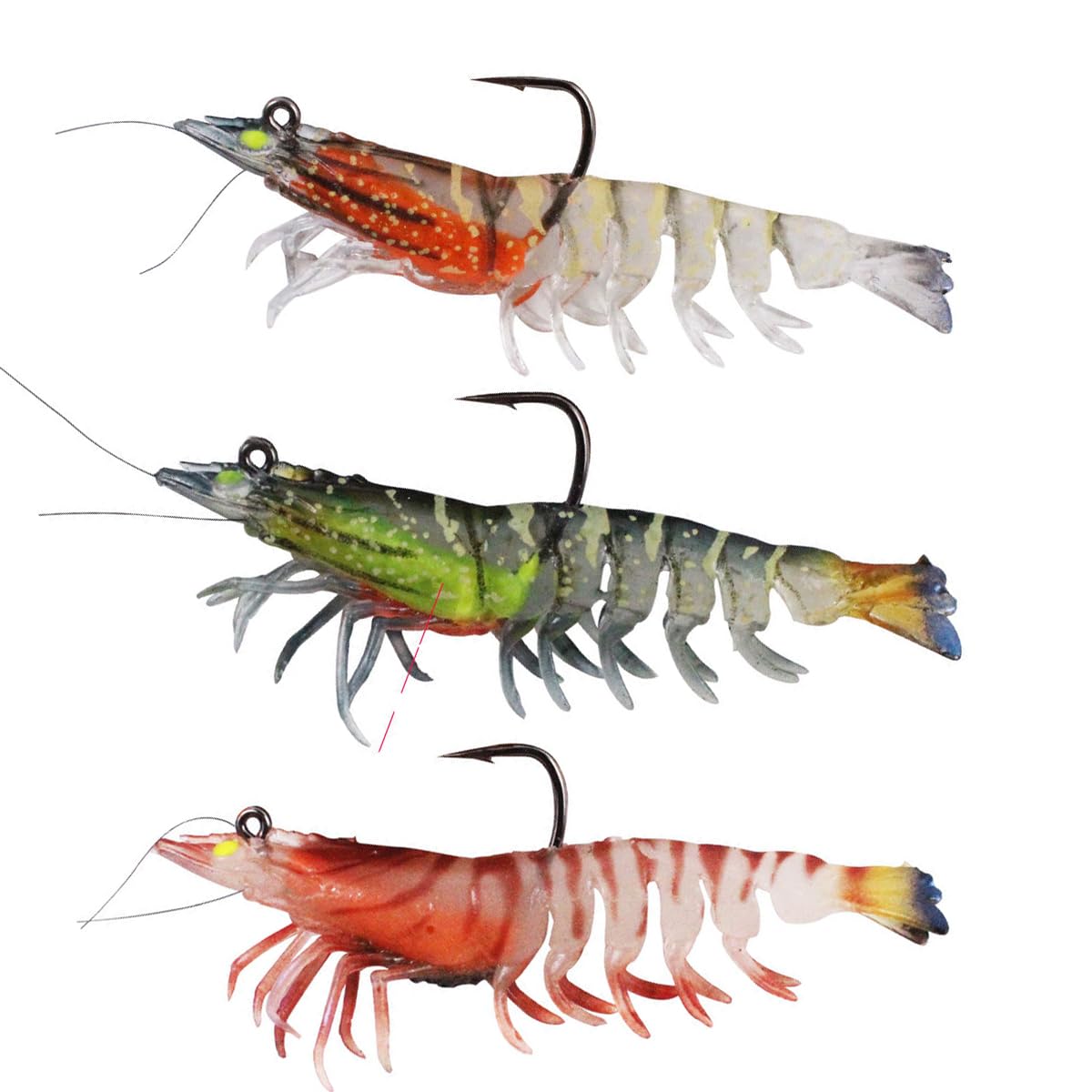 3PCS Fishing Lures Shrimp Baits, artificial lures Luminous Shrimp Bait Set with hook for Bass Trout Walleye, Crappie Fishing Jigs 9cm/12g
