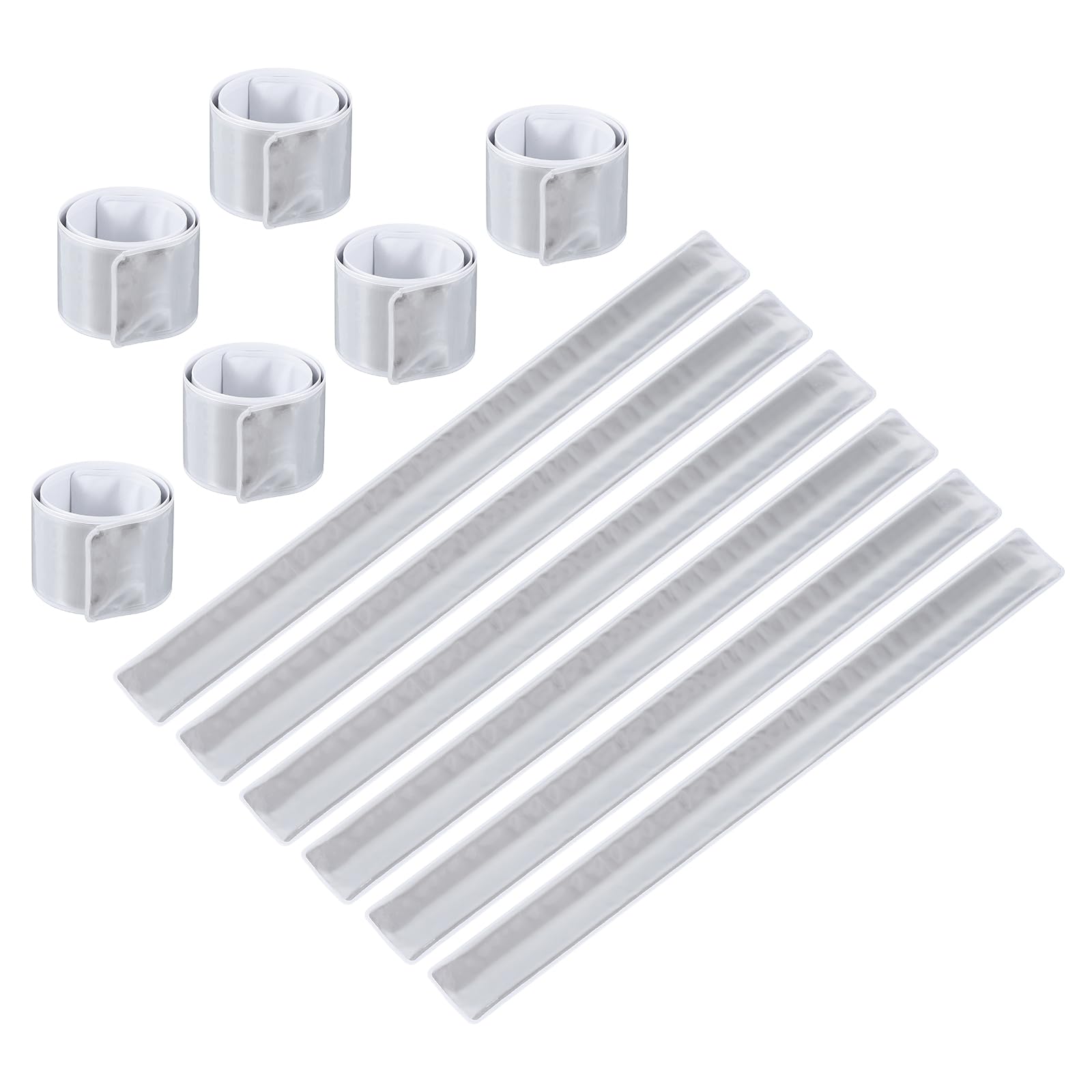 PATIKIL Reflective Slap Bands, 12 Pcs Reflector Band Snap Bracelet Armbands High Visibility Safety Reflectors Wrist Strap Strips for Night Jogging Cycling Running Hiking, Silver